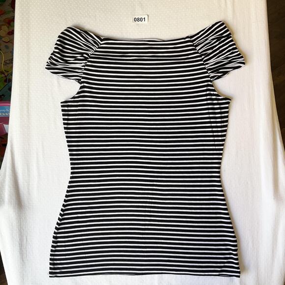 White House Black Market Women Shirt S Striped Button Boat Neck Pullover - Picture 4 of 7